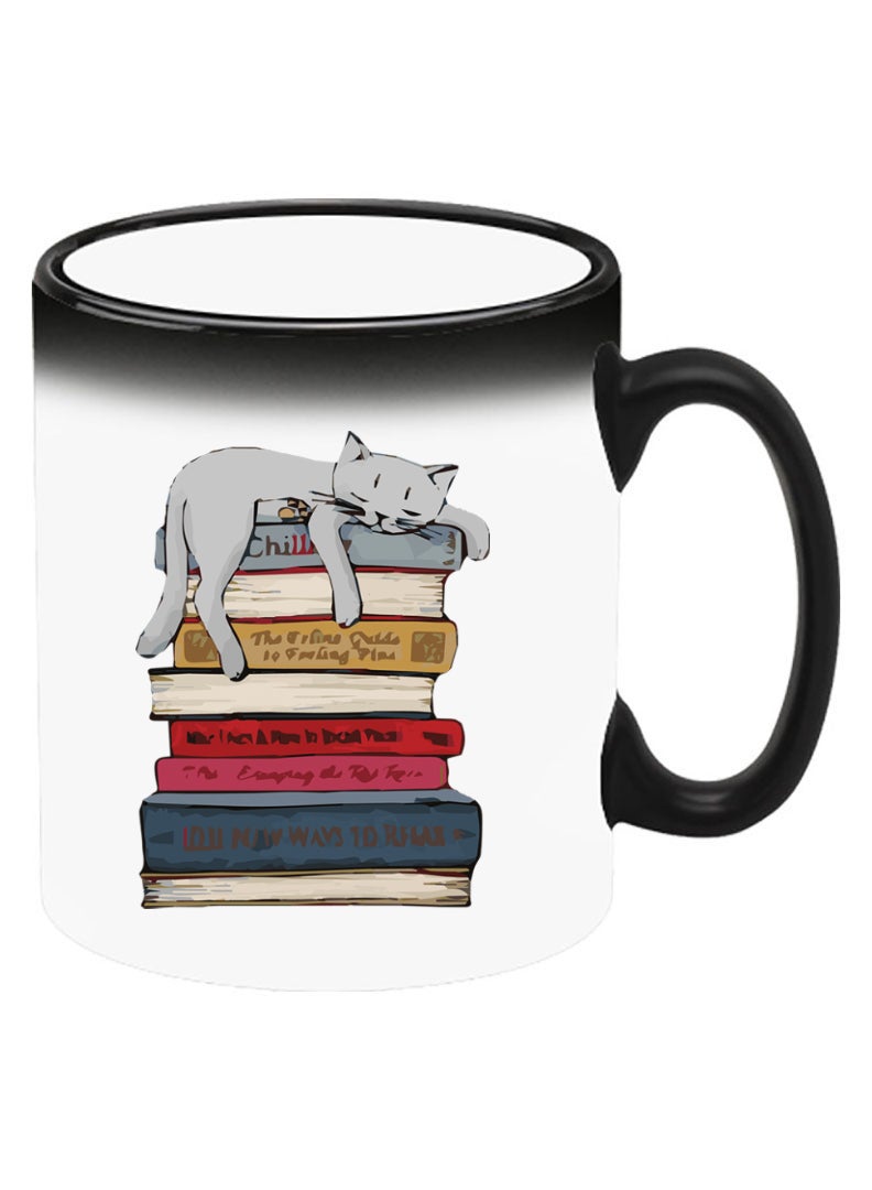 Theodor Color Changing Heat Sensitive Ceramic Mug, Image Revealed When HOT Liquid is Added! Cat on books - Image 2