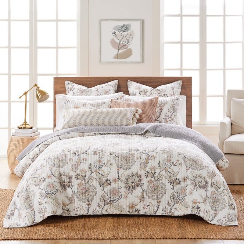 Levtex Home - Ophelia Euro Sham Set of 2 - Plaid - Grey, Taupe, Blush and Cream - Euro (26x26in.), No Insert - Rayon/Cotton - Image 4