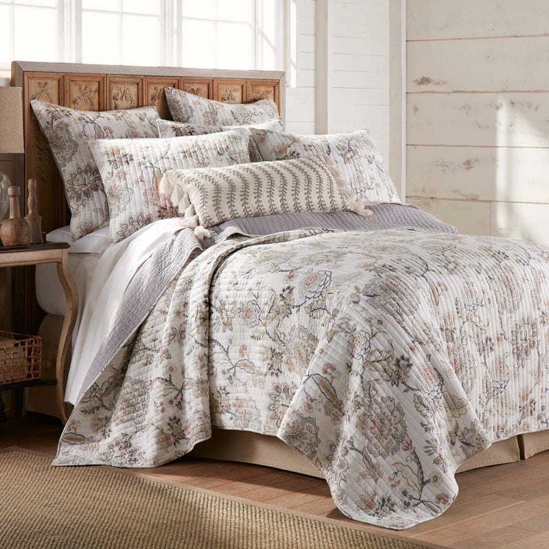 Levtex Home - Ophelia Euro Sham Set of 2 - Plaid - Grey, Taupe, Blush and Cream - Euro (26x26in.), No Insert - Rayon/Cotton - Image 3