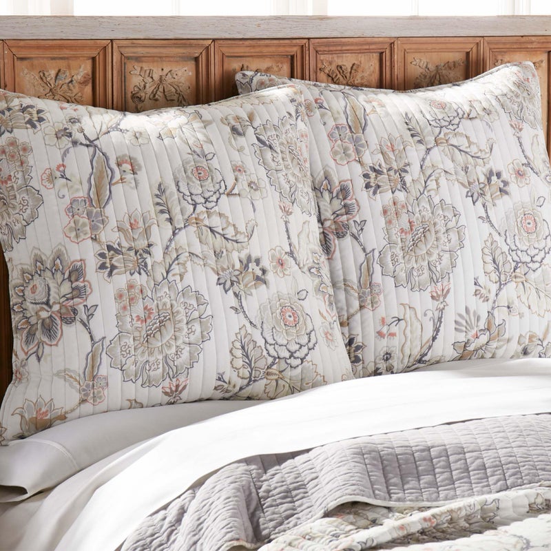 Levtex Home - Ophelia Euro Sham Set of 2 - Plaid - Grey, Taupe, Blush and Cream - Euro (26x26in.), No Insert - Rayon/Cotton - Image 2