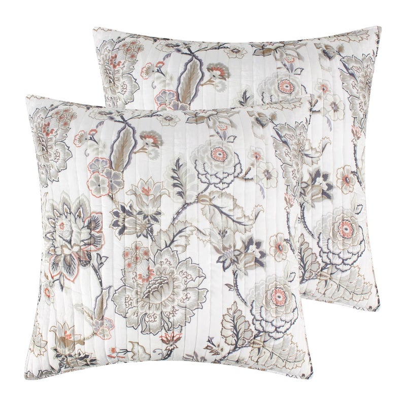 Levtex Home - Ophelia Euro Sham Set of 2 - Plaid - Grey, Taupe, Blush and Cream - Euro (26x26in.), No Insert - Rayon/Cotton - Image 1
