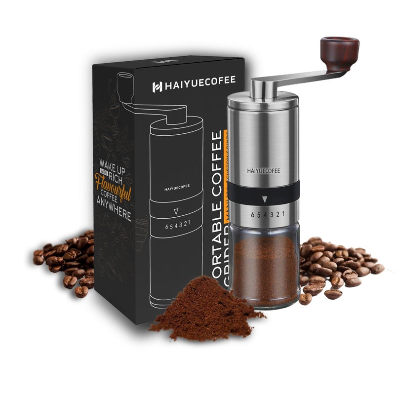 HAIYUECOFEE Manual Coffee Grinder with 6 Adjustable Coarseness Settings Hand Crank Coffee Mill with Ceramic Burr for Espresso Beans French Press Pour Over Drip Coffee  Rustproof NonDulling