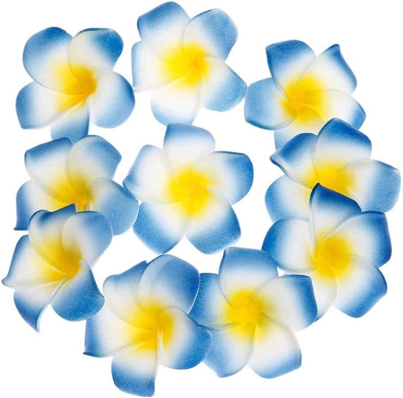 Tia Crafts Premium Foam Colourful Plumeria Hawaii Flower Artificial Floating Flowers for Home Decoration and Pooja (Blue, 12) - Image 2