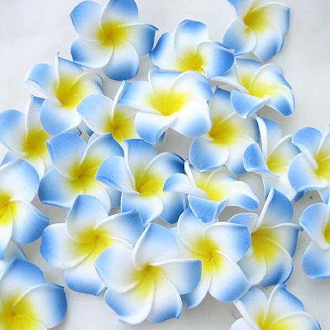Tia Crafts Premium Foam Colourful Plumeria Hawaii Flower Artificial Floating Flowers for Home Decoration and Pooja (Blue, 12) - Image 1