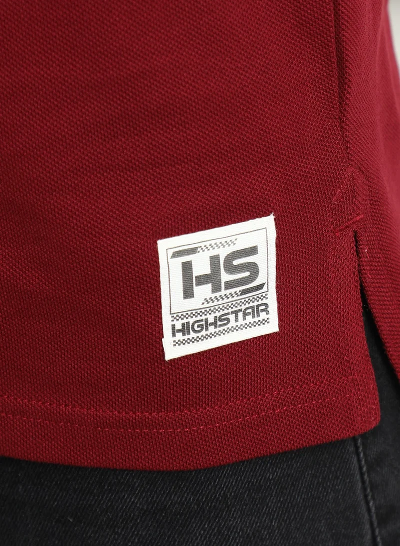 هاي ستار Regular Fit Maroon Polo T-Shirt for Men with Color Block Design