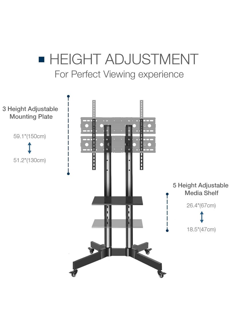 HYX "HYX Adjustable Rolling TV Stand – Elegant Floor Stand for 32-75 Inch TVs with Height Adjustment" - Image 3