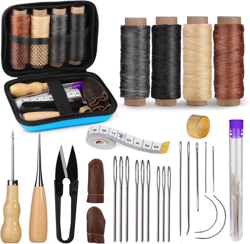 S SMITEX Smitex Leather Sewing Kit Leather Stitching Kit Leather Working Kit with Leather Needles Sewing Awl Waxed Thread Leather Upholstery Repair Kit Sewing Tools for Hand Stitching DIY Leather Craft 