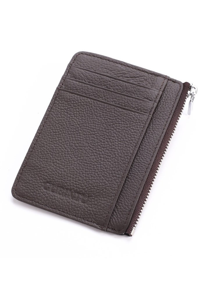 GUBINTO - Cowhide card holder RFID antimagnetic leather multifunctional zipper card holder Brown - Image 1