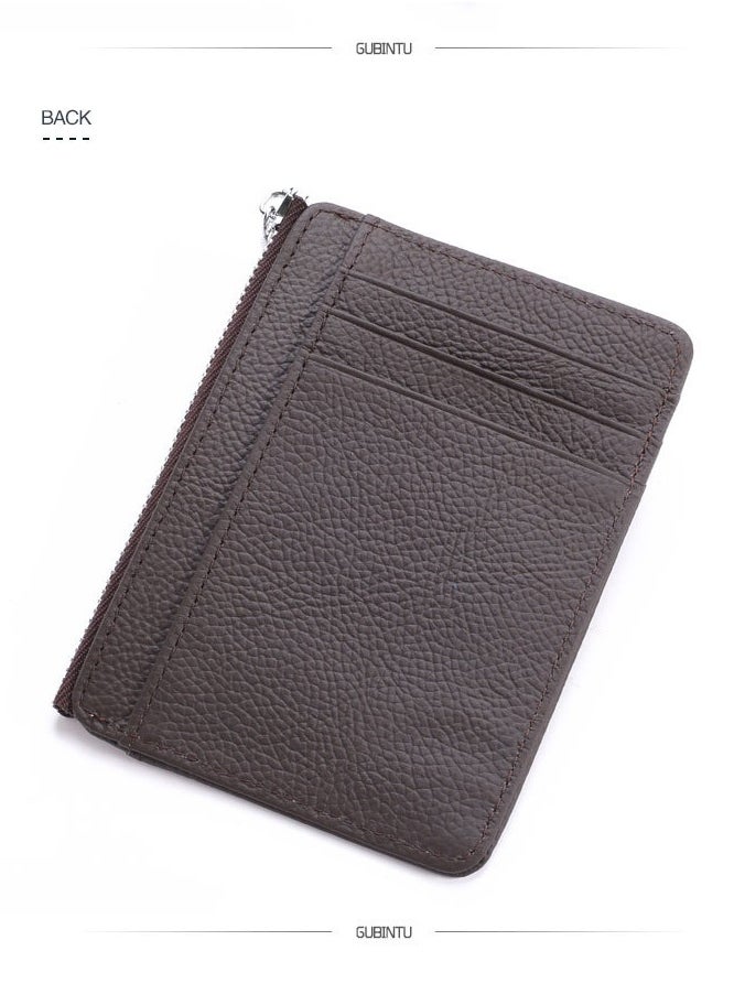 GUBINTO - Cowhide card holder RFID antimagnetic leather multifunctional zipper card holder Brown - Image 1