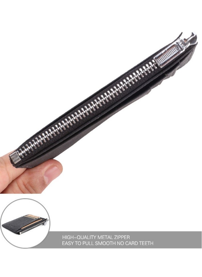 GUBINTO - Cowhide card holder RFID antimagnetic leather multifunctional zipper card holder Brown - Image 1