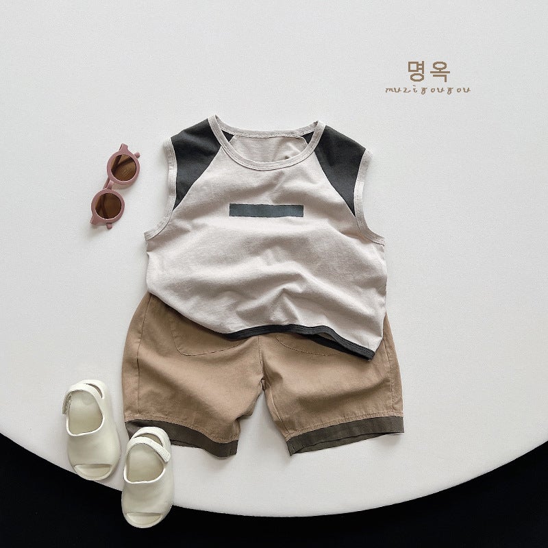 Tonal ~ boys and girls tide cool vest T-shirt summer new children's Korean Japanese personality color matching baby jacket - Image 4