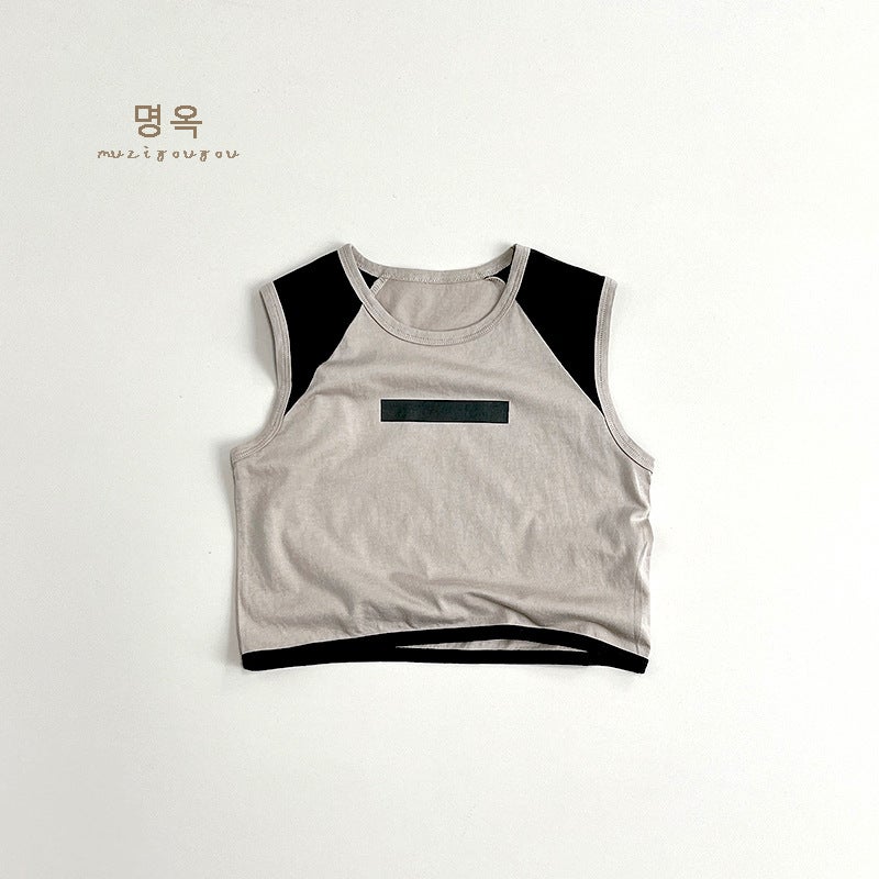 Tonal ~ boys and girls tide cool vest T-shirt summer new children's Korean Japanese personality color matching baby jacket - Image 1