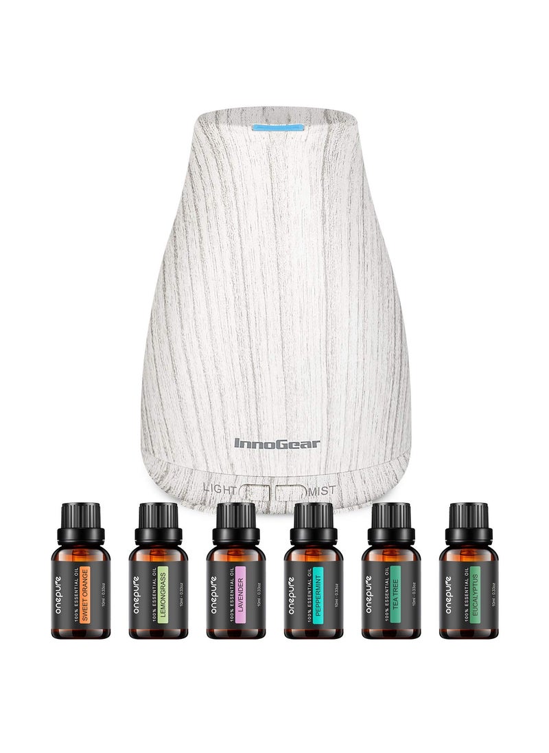 InnoGear InnoGear Essential Oil Diffuser with Oils, 100ml Aromatherapy Diffuser with 6 Essential Oils Set, Aroma Cool Mist Humidifier Gift Set, Grey Wood Grain 