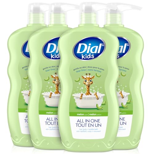 Dial Kids All-in-1 Body Wash + Hair + Bubble Bath, Melon Scent, 24 Fl Oz, Pack of 4, Hypoallergenic Body Wash & Shampoo, No Tears Formula for Kids 2+ Years, No Parabens & Silicones - Image 1