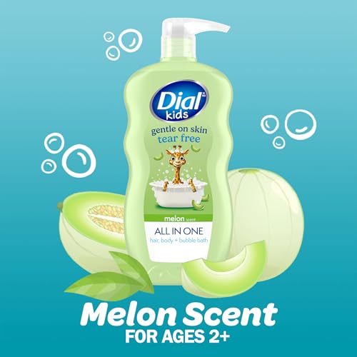 Dial Kids All-in-1 Body Wash + Hair + Bubble Bath, Melon Scent, 24 Fl Oz, Pack of 4, Hypoallergenic Body Wash & Shampoo, No Tears Formula for Kids 2+ Years, No Parabens & Silicones - Image 3