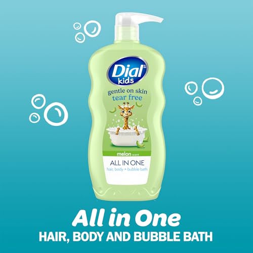 Dial Kids All-in-1 Body Wash + Hair + Bubble Bath, Melon Scent, 24 Fl Oz, Pack of 4, Hypoallergenic Body Wash & Shampoo, No Tears Formula for Kids 2+ Years, No Parabens & Silicones - Image 2