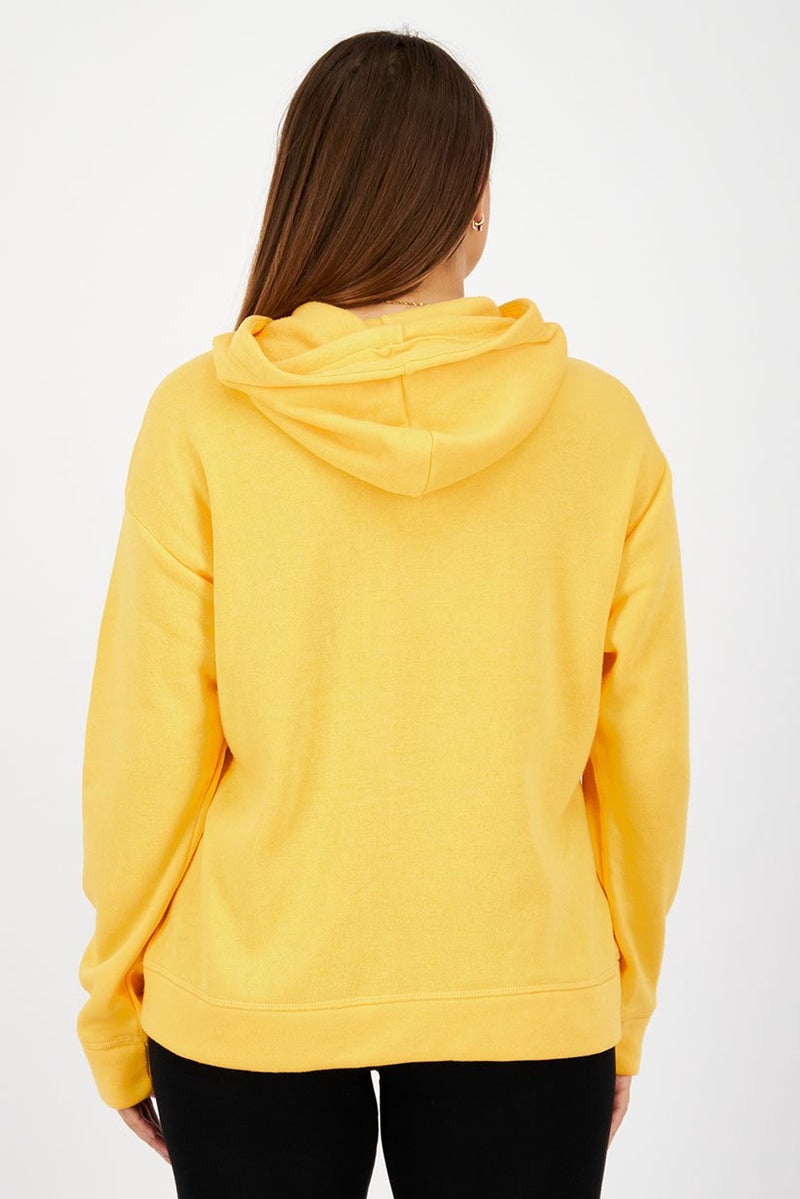 Max Studio Women Hood With Drawstring Plain Full Zip Sweatshirt, Yellow - Image 4