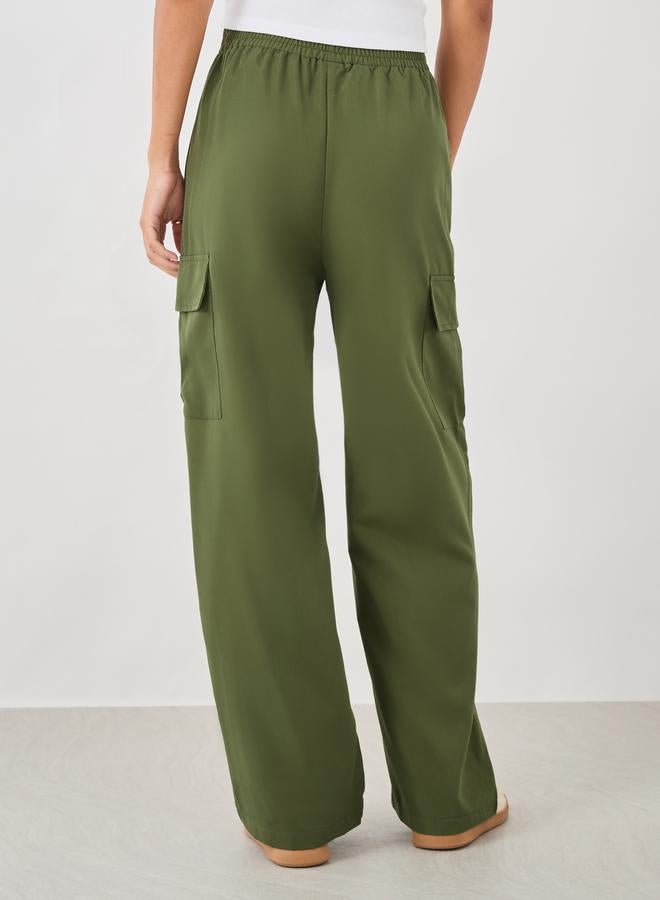 تايك تو بنطلون كارغو نسائي أخضر بخصر مطاطي - Image 5