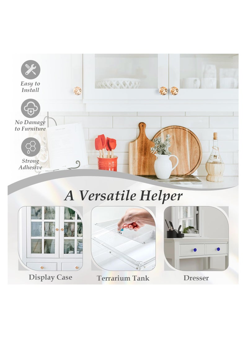 SYOSI Self-Adhesive Crystal Knobs, 4 Pcs, Diamond Pink Crystal Pulls Mirror Doors Knobs Drill Free Dresser Knobs for Medicine Cabinet Glass Sliding Doors Fish Tank Lid Terrarium Furniture Hardware - Image 1