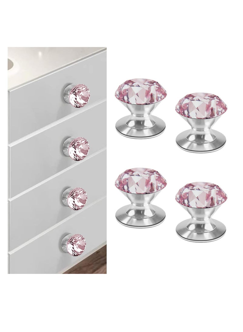 SYOSI Self-Adhesive Crystal Knobs, 4 Pcs, Diamond Pink Crystal Pulls Mirror Doors Knobs Drill Free Dresser Knobs for Medicine Cabinet Glass Sliding Doors Fish Tank Lid Terrarium Furniture Hardware - Image 2