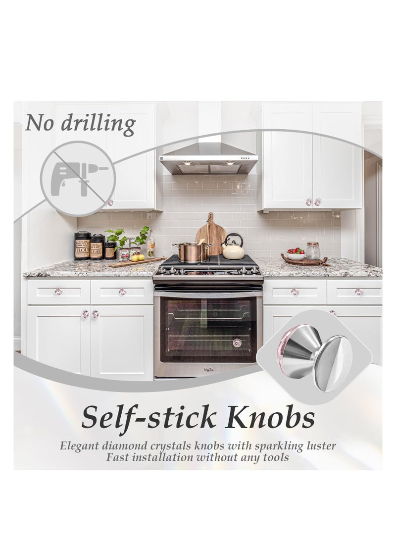 SYOSI Self-Adhesive Crystal Knobs, 4 Pcs, Diamond Pink Crystal Pulls Mirror Doors Knobs Drill Free Dresser Knobs for Medicine Cabinet Glass Sliding Doors Fish Tank Lid Terrarium Furniture Hardware - Image 3