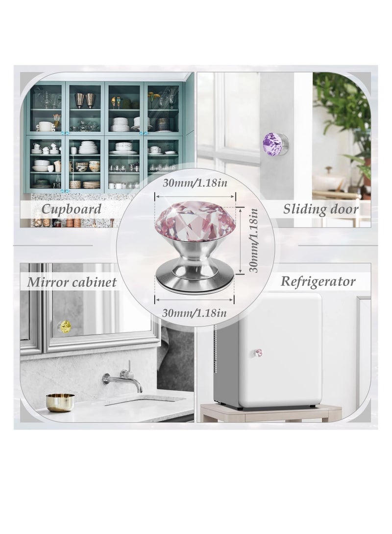 SYOSI Self-Adhesive Crystal Knobs, 4 Pcs, Diamond Pink Crystal Pulls Mirror Doors Knobs Drill Free Dresser Knobs for Medicine Cabinet Glass Sliding Doors Fish Tank Lid Terrarium Furniture Hardware - Image 4