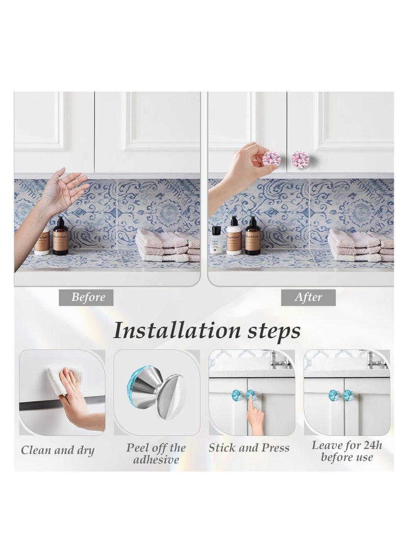 SYOSI Self-Adhesive Crystal Knobs, 4 Pcs, Diamond Pink Crystal Pulls Mirror Doors Knobs Drill Free Dresser Knobs for Medicine Cabinet Glass Sliding Doors Fish Tank Lid Terrarium Furniture Hardware - Image 5