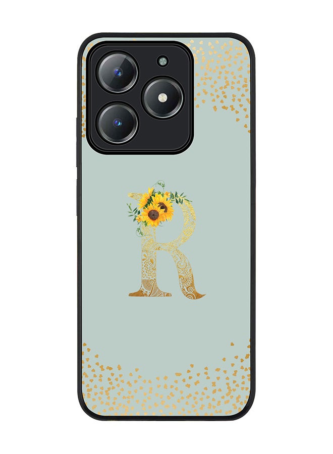 Stylizedd For Realme C63 / Realme C61 4G Case,Slim fit Camera Protection, Shockproof Thin Phone cover  - Custom Floral Monogram - R  (Light Grey ) - Image 1