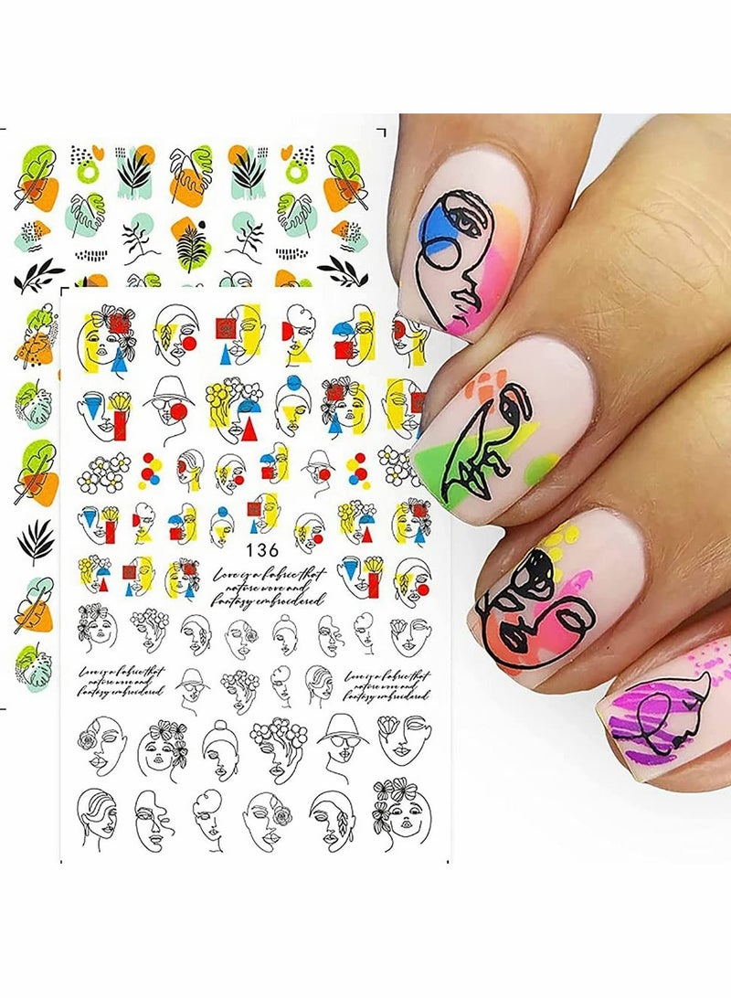 Excefore 10 Sheets Graffiti DIY Nail Stickers for Nail Art, Toenails Decals Self-Adhesive Abstract Face Flowers and leaf Watermark Nail Art Supplies Decorations Accessories Manicure for Women Girls - Image 2
