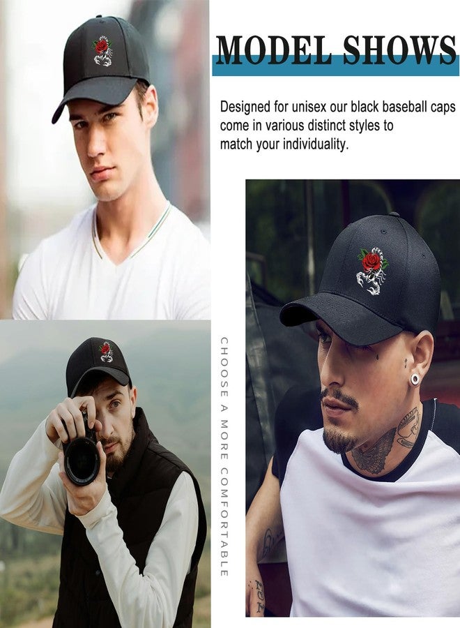 viofre Hats for Men Baseball Cap Mens Hat Rose Black Snapback Hats for Men Cotton Baseball Hat Fitted Snap Back Trucker Cap for Mens Women Flat Bill Brim Caps Golf Hiphop Dance Accessories Gifts - Image 4