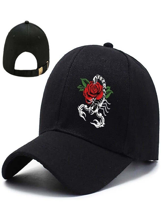 viofre Hats for Men Baseball Cap Mens Hat Rose Black Snapback Hats for Men Cotton Baseball Hat Fitted Snap Back Trucker Cap for Mens Women Flat Bill Brim Caps Golf Hiphop Dance Accessories Gifts - Image 1