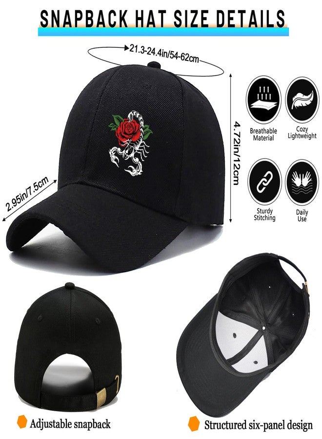 viofre Hats for Men Baseball Cap Mens Hat Rose Black Snapback Hats for Men Cotton Baseball Hat Fitted Snap Back Trucker Cap for Mens Women Flat Bill Brim Caps Golf Hiphop Dance Accessories Gifts - Image 2