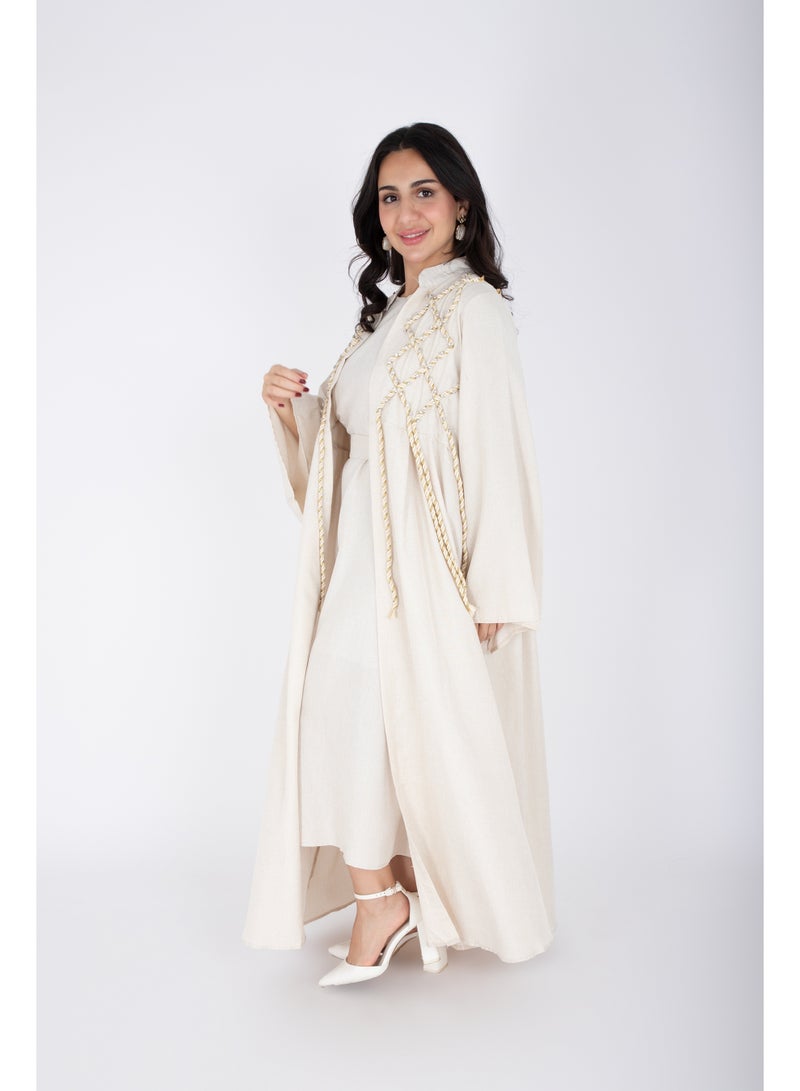 اكسا جلابية فاخرة من الكتان بتصميم حبل من قطعتين - Image 3