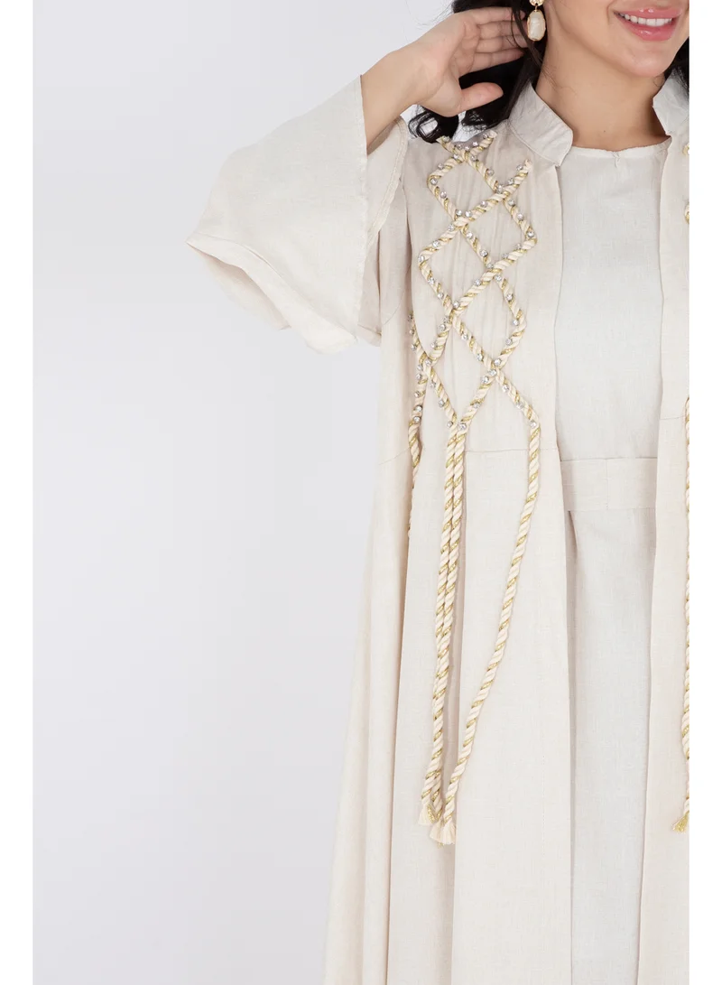 IKKXA 2 Piece Luxury Linen Rope Design Jalabiya