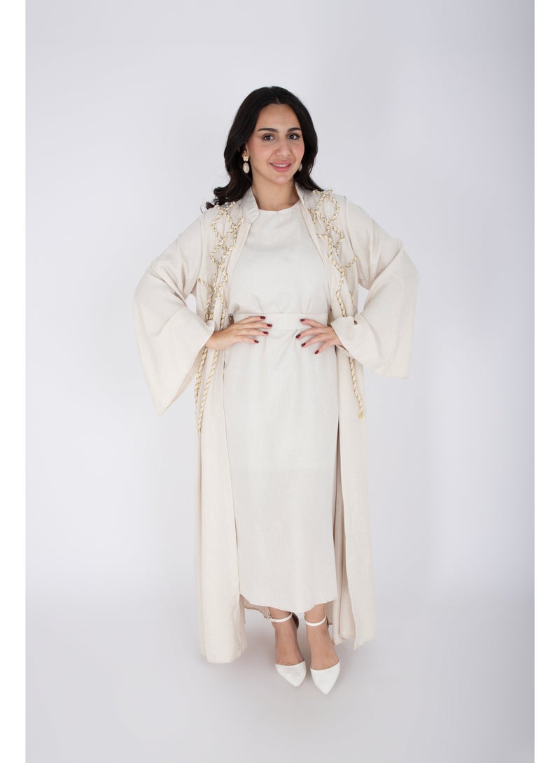 اكسا جلابية فاخرة من الكتان بتصميم حبل من قطعتين - Image 5