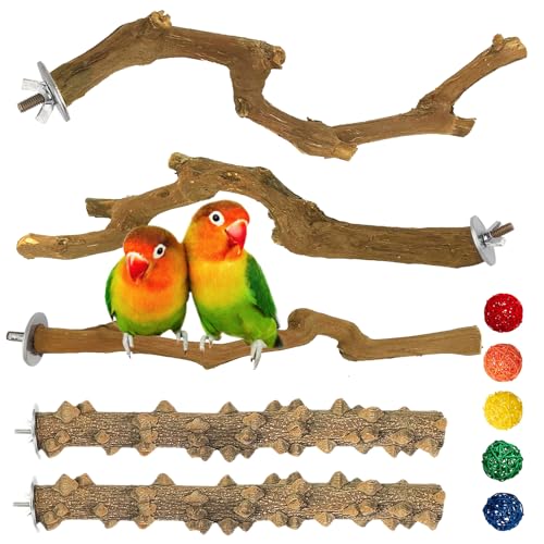 kathson 5pcs Natural Parrot Perch for Cage Wooden Bird Perches Grape Bird Stick Parakeet Climbing Standing Branches Toy Chewable Cage Accessories for Small Budgies Cockatiels Lovebirds Budgies - Image 1