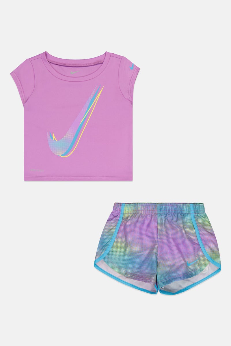 Nike Toddlers Girl 2 Pieces Brand Logo T-Shirt And Short Set, Multicolor - Image 3