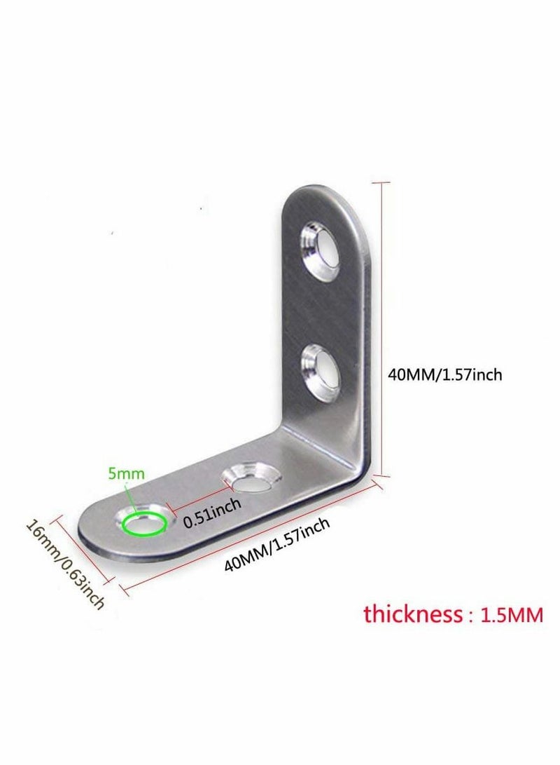 Stainless Steel Corner Braces, 40mmx40mm Heavy Duty Corner Steel Joint Right Angle L Bracket Brace Set with Screws for Shelves Furniture Wood Wall Hanging Fastener 18 Pcs - Image 3
