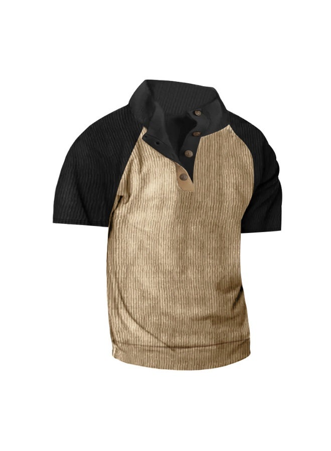 Spring/Summer  Men's Outdoor Raglan Sleeves Casual Stand up Neck Loose Corduroy Colored Short Sleeve - Image 1