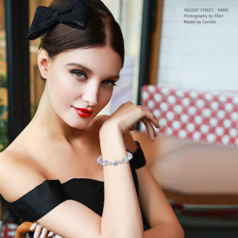 Excefore Sterling Silver Bracelets for Women, Northern Lights Crystals Bracelet 7"+2" Extension, Packaged with Jewelry Box for Mother's Day, Birthday, Anniversary, Jewelry Gift for Women Girls - Image 4