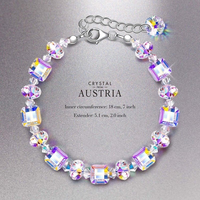 Excefore Sterling Silver Bracelets for Women, Northern Lights Crystals Bracelet 7"+2" Extension, Packaged with Jewelry Box for Mother's Day, Birthday, Anniversary, Jewelry Gift for Women Girls - Image 2