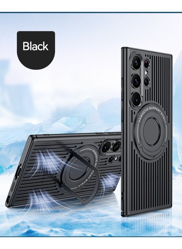 Color Fans Luxury Magnetic Case For Samsung Galaxy S23 Ultra With Mobile Phone Holder Hide Stand Hard Cover - Black  - Image 1