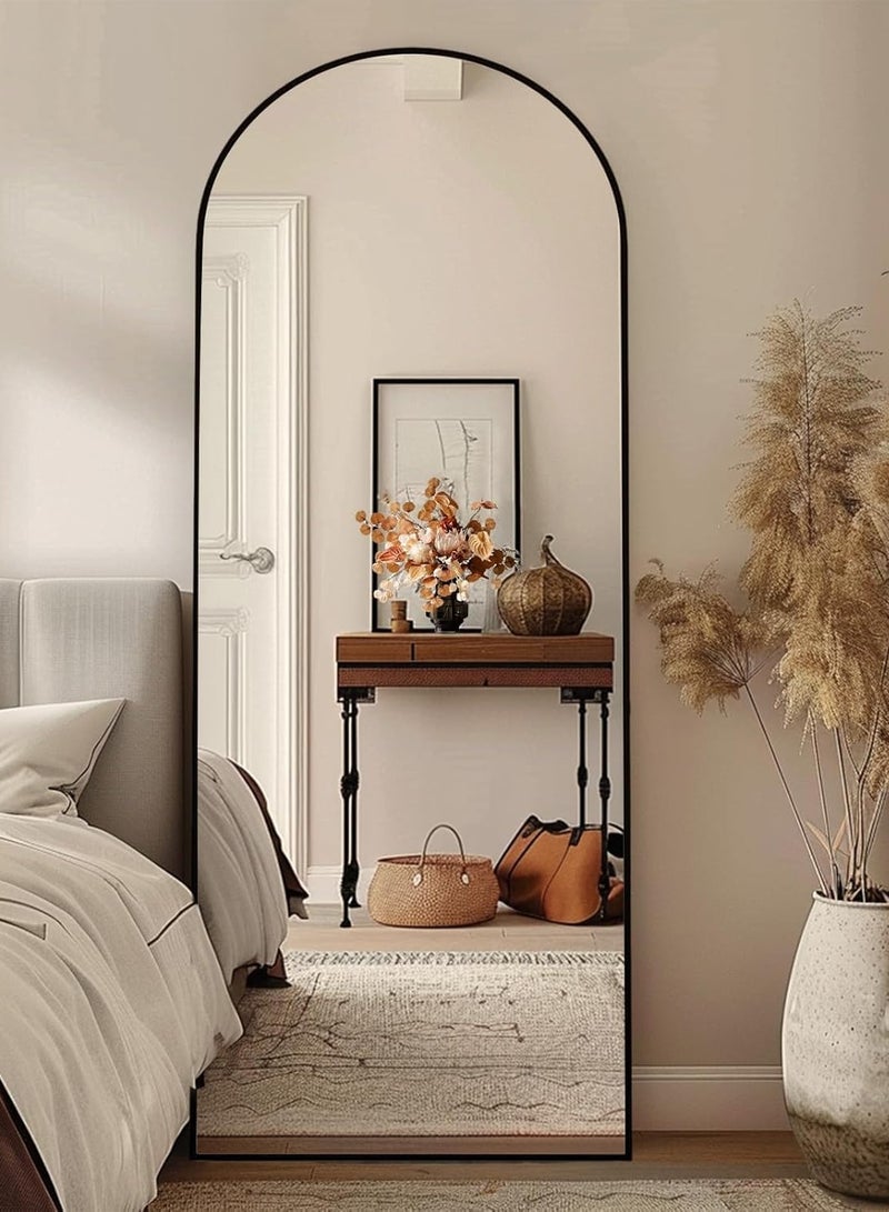 165 * 60 سم مرآة قوسية كاملة الطول ، مرآة أرضية قوسية مع موقف ، زاوية مستقيمة مرآة كاملة الطول مرآة جدار معلقة أو مائلة مرآة جسم كاملة قوسية أعلى لغرفة النوم (أسود ، 65 x23.5) - Image 1