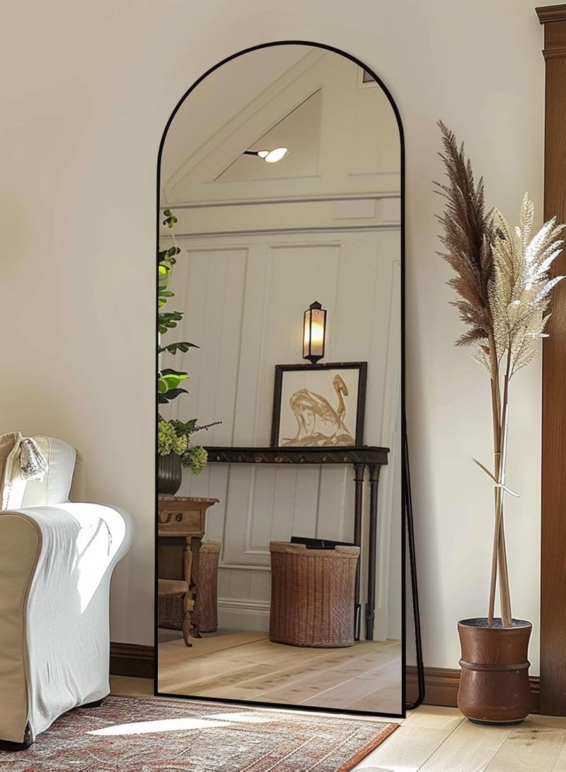 165 * 60 سم مرآة قوسية كاملة الطول ، مرآة أرضية قوسية مع موقف ، زاوية مستقيمة مرآة كاملة الطول مرآة جدار معلقة أو مائلة مرآة جسم كاملة قوسية أعلى لغرفة النوم (أسود ، 65 x23.5) - Image 2