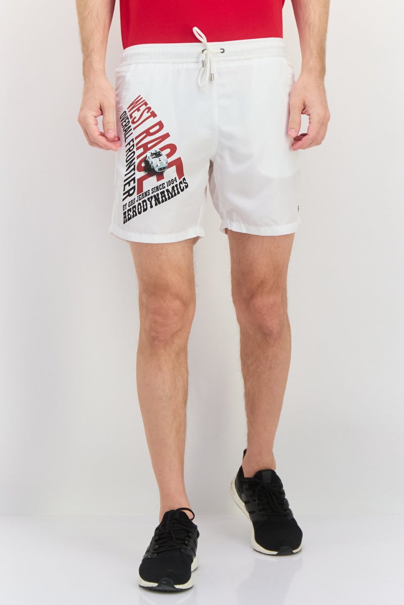 GAS Men Drawstring Graphic Shorts, White - Image 1