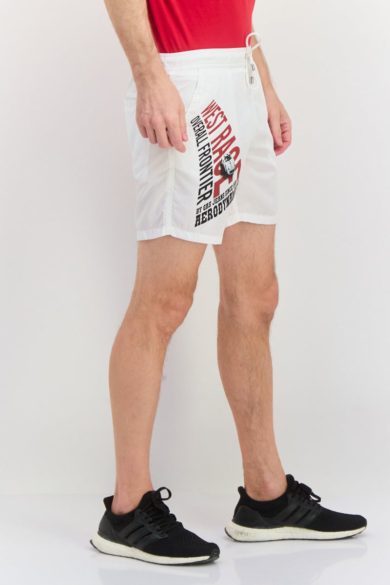 GAS Men Drawstring Graphic Shorts, White - Image 2