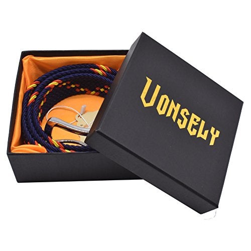 VONSELY Stretch Belt, Elastic Belts Braided Fabric Belt Colorful Woven Belts for Men and Women, Blue-Yellow-Red Strap - Image 2