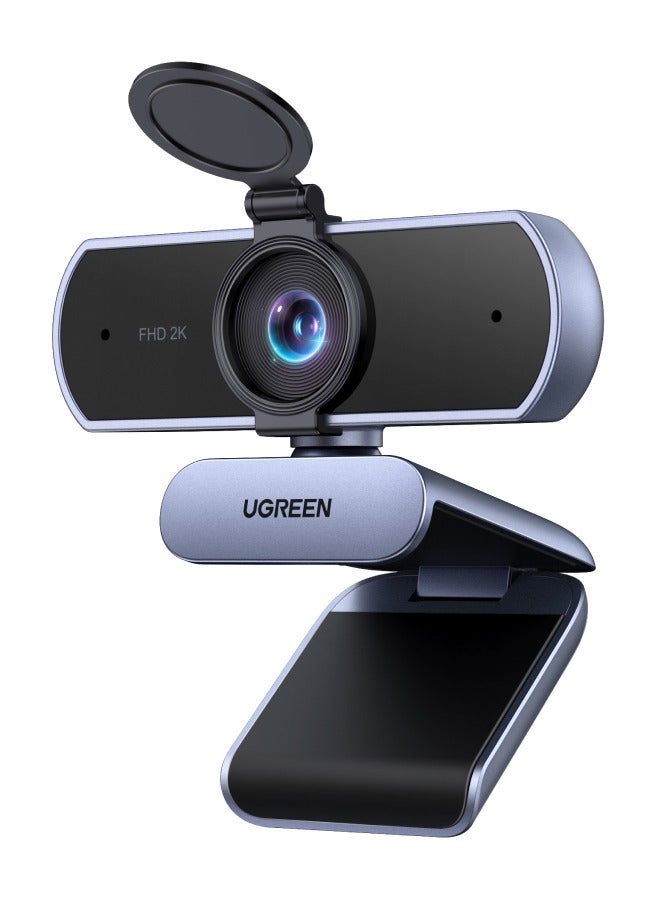 يو جرين كاميرا ويب 2K HD مع غطاء للخصوصية لPC/لابتوب، كاميرا ويب USB ستيريو مزدوجة الميكروفون 2K 30fps/1080P 60fps، تصحيح الإضاءة المنخفضة 80 درجة مجال رؤية، لYouTube وZoom وSkype، تدعم الحامل الثلاثي - Image 1