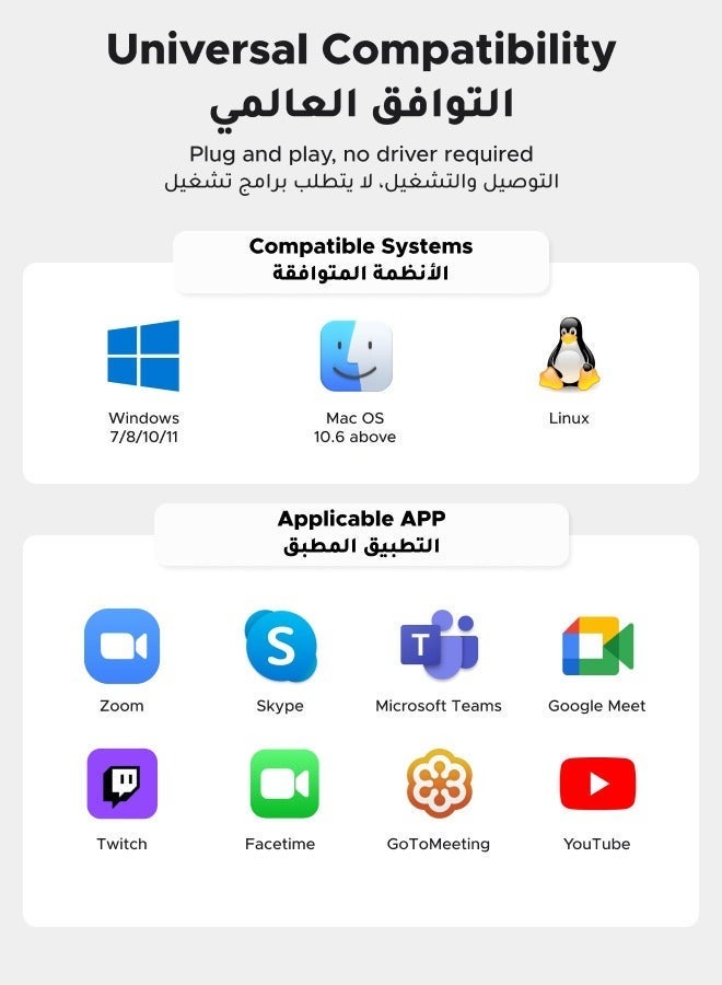 يو جرين كاميرا ويب 2K HD مع غطاء للخصوصية لPC/لابتوب، كاميرا ويب USB ستيريو مزدوجة الميكروفون 2K 30fps/1080P 60fps، تصحيح الإضاءة المنخفضة 80 درجة مجال رؤية، لYouTube وZoom وSkype، تدعم الحامل الثلاثي - Image 5