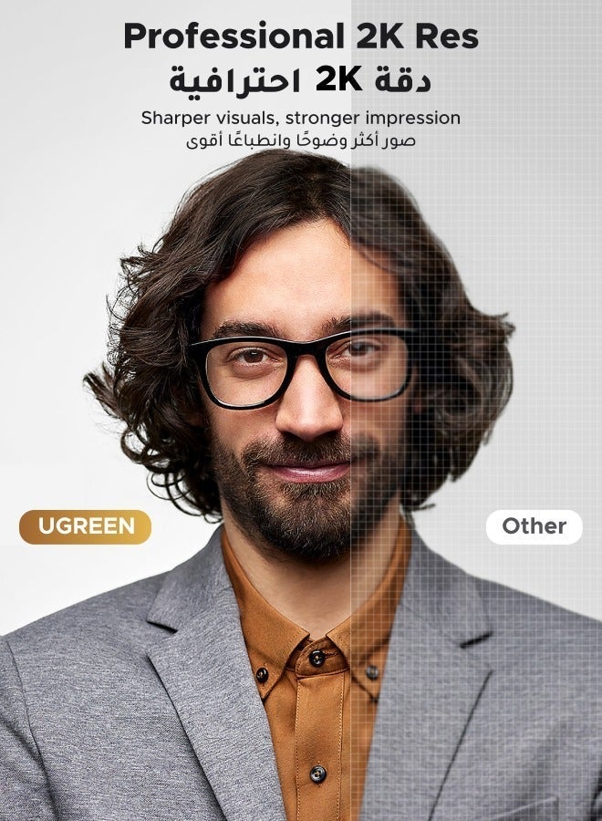 يو جرين كاميرا ويب 2K HD مع غطاء للخصوصية لPC/لابتوب، كاميرا ويب USB ستيريو مزدوجة الميكروفون 2K 30fps/1080P 60fps، تصحيح الإضاءة المنخفضة 80 درجة مجال رؤية، لYouTube وZoom وSkype، تدعم الحامل الثلاثي - Image 2